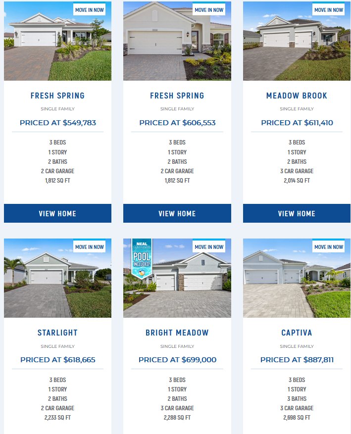 Inventory Homes at Verandah in Fort Myers Florida