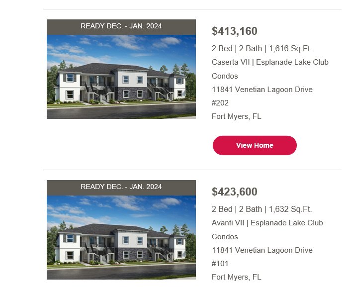 Esplande Lake Club Fort Myers Florida Inventory Homes