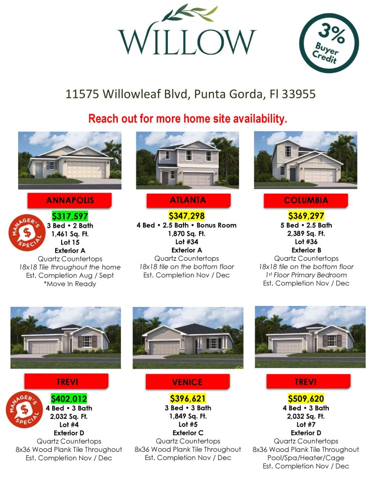 Willow Punta Gorda New Homes For Sale