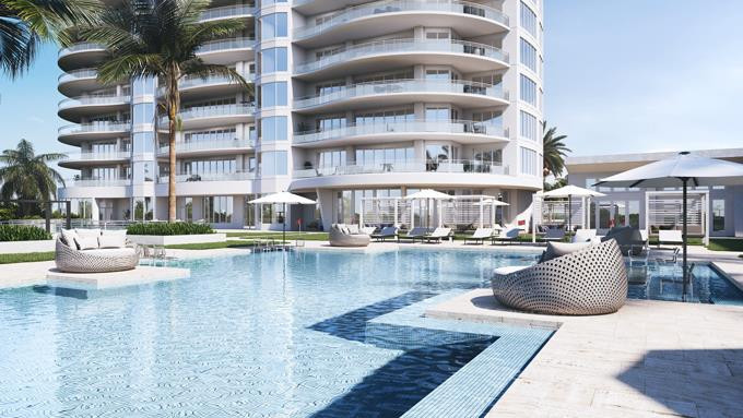 OMEGA AT BONITA BAY, Bonita Springs, Florida,  image description: Omega at Bonita Bay, Bonita Spring, Florida USA, Highrise over Estero Bay and The gulf of Mexico.